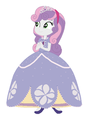 Size: 432x495 | Tagged: safe, artist:cheerful9, derpibooru import, sweetie belle, human, equestria girls, g4, base used, clothes, crown, cute, diasweetes, dress, gown, hands together, high heels, jewelry, princess sweetie belle, regalia, shoes, simple background, smiling, sofia the first, solo, white background