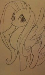 Size: 480x800 | Tagged: safe, artist:curemitsuba, derpibooru import, fluttershy, pegasus, pony, g4, 2013, eyelashes, female, lineart, mare, raised hoof, raised leg, smiling, traditional art, wings