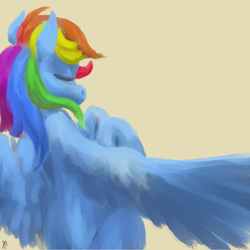 Size: 2000x2000 | Tagged: safe, artist:rapt, derpibooru import, rainbow dash, pegasus, pony, g4, digital painting, female, mare, solo, spread wings, wings