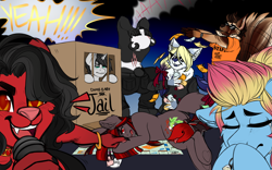 Size: 4000x2500 | Tagged: safe, derpibooru import, oc, oc:merrifeather, alarik (oc), bloody mary (oc), dewdropinn (artist), holley (oc), jack (oc), meme pose, silent night (oc), tengu (oc)