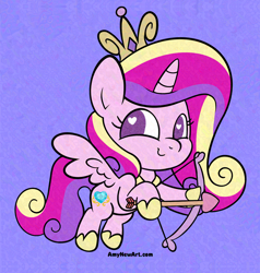 Size: 2466x2590 | Tagged: safe, artist:amynewblue, derpibooru import, princess cadance, alicorn, g4, adversarial noise, arrow, bow (weapon), bow and arrow, cupid, heart, heart eyes, holiday, love, simple background, solo, valentine's day, weapon, wingding eyes