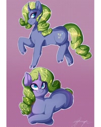 Size: 1080x1350 | Tagged: safe, artist:cakebvnny, derpibooru import, forsythia, pony, unicorn, g4, curly hair, curly mane, curly tail, curved horn, cute, female, horn, mare, tail