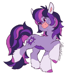 Size: 1040x1116 | Tagged: safe, artist:caffeinatedcarny, derpibooru import, twilight sparkle, earth pony, pony, g4, 80s, alternate cutie mark, belly fluff, cheek fluff, coat markings, colored hooves, earth pony twilight, facial markings, freckles, g5 concept leaks, hooves, race swap, redesign, simple background, socks (coat marking), solo, species swap, star (coat marking), transparent background, unshorn fetlocks, vintage