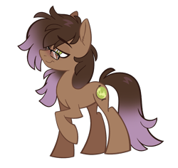 Size: 1701x1603 | Tagged: safe, artist:crimmharmony, derpibooru import, oc, oc only, oc:be sharp, earth pony, brown coat, brown mane, ears up, earth pony oc, glasses, gradient mane, lidded eyes, looking away, male, raised hoof, raised leg, simple background, solo, stallion, standing, transparent background