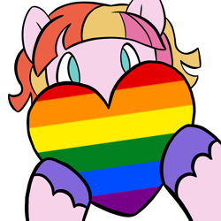 Size: 2048x2048 | Tagged: safe, artist:eatingsomegreeneggos, derpibooru import, toola roola, earth pony, pony, g4, female, filly, foal, heart, looking at you, pride, pride flag, simple background, solo, transparent background, unshorn fetlocks