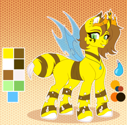 Size: 3000x2936 | Tagged: safe, alternate version, artist:nika-rain, derpibooru import, oc, oc only, bee, hybrid, insect, pony, cute, female, gradient background, hybrid oc, not geoffrey the giraffe, reference, reference sheet, solo