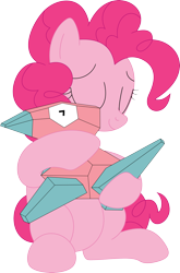 Size: 2351x3565 | Tagged: safe, artist:porygon2z, derpibooru import, pinkie pie, earth pony, pony, g4, belly, cute, eyes closed, female, hug, mare, pinkiebetes, pokémon, porygon, simple background, transparent background