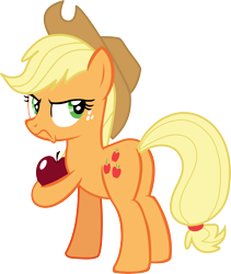 Size: 5000x5922 | Tagged: safe, artist:dashiesparkle, artist:gwennie-chan, artist:jonesdylan874, derpibooru import, applejack, earth pony, pony, g4, going to seed, angry, apple, applebutt, butt, female, flank, food, frown, holding, inkscape, looking back, mare, my little pony: friendship is magic, plot, simple background, solo, transparent background, vector