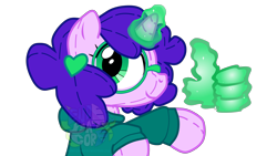 Size: 3840x2160 | Tagged: safe, artist:endercatcore, derpibooru import, oc, oc only, oc:artshine aura, original species, pony, unicorn, glasses, horn, magic, plush pony, plushie, show accurate, simple background, solo, thumbs up, transparent background, unicorn oc, watermark