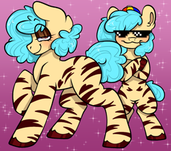 Size: 1054x926 | Tagged: safe, artist:xx_girlscout_cookie_xx, derpibooru import, oc, oc only, oc:cream brule, earth pony, hybrid, pony, succubus, zebra, gift art, photo, solo, sunglasses, swag glasses