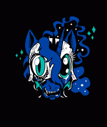 Size: 2172x2589 | Tagged: safe, artist:lytlethelemur, derpibooru import, nightmare moon, princess luna, alicorn, pony, g4, black background, bust, colored, creepy, crying, disembodied head, female, flat colors, high res, looking at you, mare, simple background, solo