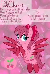 Size: 1284x1873 | Tagged: safe, artist:edgelordhedgelord, derpibooru import, oc, oc only, oc:pink cherri, pegasus, pony, bow, coat markings, female, hair bow, mare, reference sheet, socks (coat marking), solo