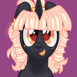 Size: 2048x2048 | Tagged: safe, artist:fizzlefer, derpibooru import, oc, oc:starlette, pony, unicorn, :p, female, horn, looking at you, mare, purple background, simple background, solo, tongue, tongue out