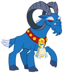 Size: 3086x3574 | Tagged: safe, artist:majorleaguegamintrap, derpibooru import, grogar, g1, g4, bell, fangs, g1 to g4, generation leap, grogar's bell, hooves, horns, red eyes, sash, simple background, solo, squint, transparent background