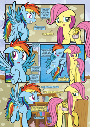 Size: 1920x2715 | Tagged: safe, artist:alexdti, derpibooru import, fluttershy, rainbow dash, pegasus, pony, comic:how we met, g4, bag, female, filly, filly fluttershy, filly rainbow dash, foal, saddle bag, younger