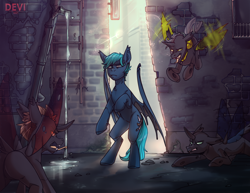 Size: 1500x1155 | Tagged: safe, artist:devi_shade, derpibooru import, oc, oc only, bat pony, changeling, pony, claws, flying, imminent fight, male, stallion, wing claws, wings