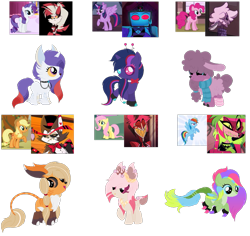 Size: 763x720 | Tagged: safe, artist:foxfinite, derpibooru import, applejack, fluttershy, pinkie pie, rainbow dash, rarity, twilight sparkle, twilight sparkle (alicorn), oc, alicorn, anthro, cat, cat pony, deer, deer pony, demon, demon pony, dinosaur, earth pony, hybrid, hyena, object pony, original species, pegasus, pony, sheep, undead, unicorn, g4, adoptable, alastor, anthro with ponies, cat demon, crossover, crymini, deer demon, dinopony, dinosaur demon, female, fusion, fusion:alastor, fusion:applejack, fusion:crymini, fusion:cryminity, fusion:fluttershy, fusion:husk, fusion:huskerjack, fusion:laila (hazbin hotel), fusion:pinkie pie, fusion:radioshy, fusion:rainbow dash, fusion:rarity, fusion:twilight sparkle, fusion:vox, fusion:zeezi, fusion:zeezidash, hazbin hotel, hell, hellaverse, heterochromia, horn, husk (hazbin hotel), hybrid oc, hyena demon, hyenapony, laila (hazbin hotel), male, mane six, mare, object head, overlord demon, overture, pegadeer, pride ring, scrambled eggs (hazbin hotel), sheep demon, sheep pony, sinner demon, spotted hyena, television, television pony, that's entertainment, the radio demon: a day in the afterlife, the show must go on (hazbin hotel), tv head, vox, zeezi