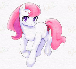 Size: 2604x2368 | Tagged: safe, artist:colorspaint15, derpibooru import, oc, earth pony, pony, g2, digital art, looking at you, my little pony: friendship gardens, pink mane, purple eyes, simple background, smiling, smiling at you, traditional art, watercolor painting, white background, white coat