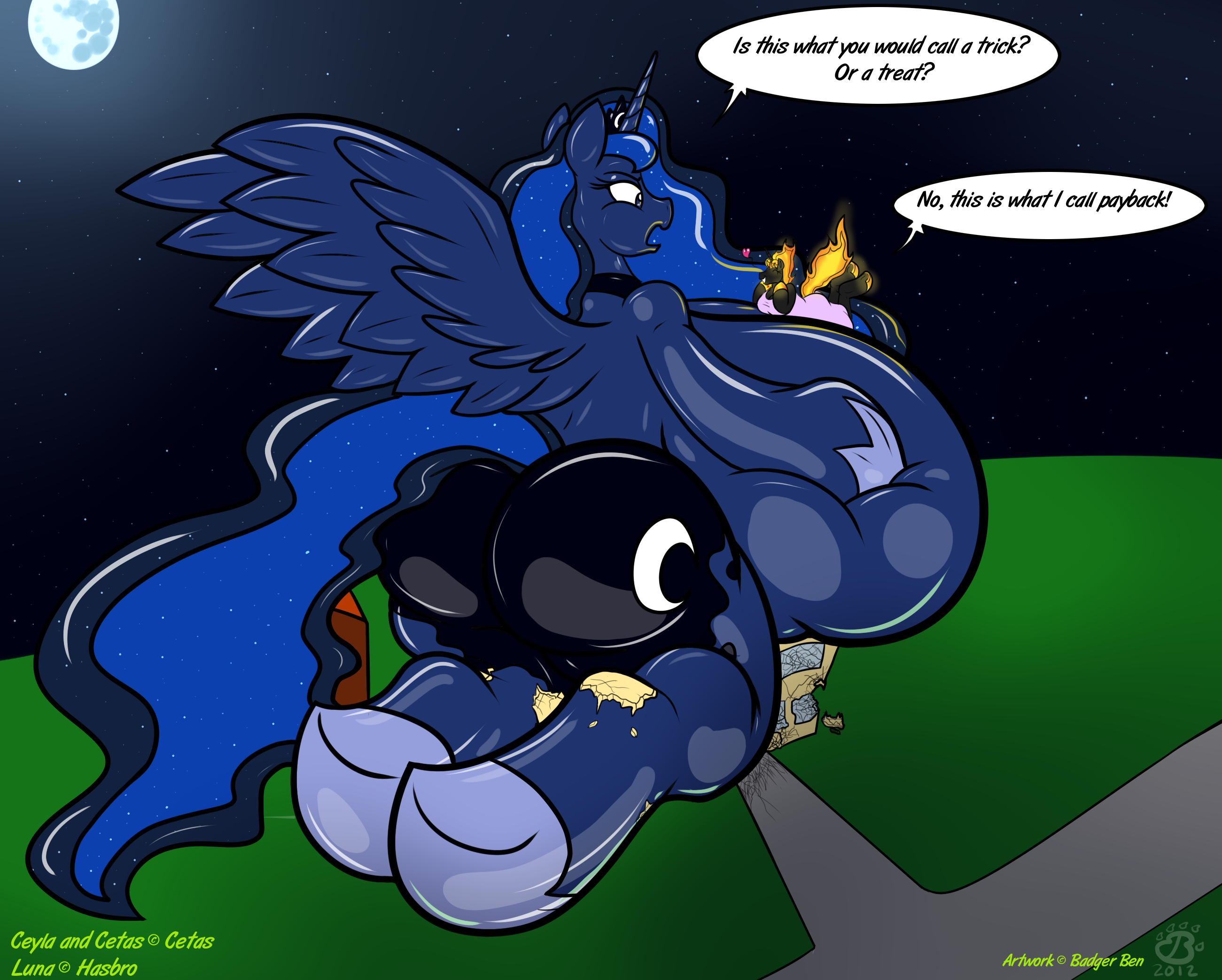 135002 - questionable, artist:badgerben, princess luna, anthro, unguligrade  anthro, comic:cetas nightmare night, ass, big breasts, breasts, breasts on  floor, clothes, comic, costume, disguise, expansion, female, furry,  giantess, hfh, high res, huge ...