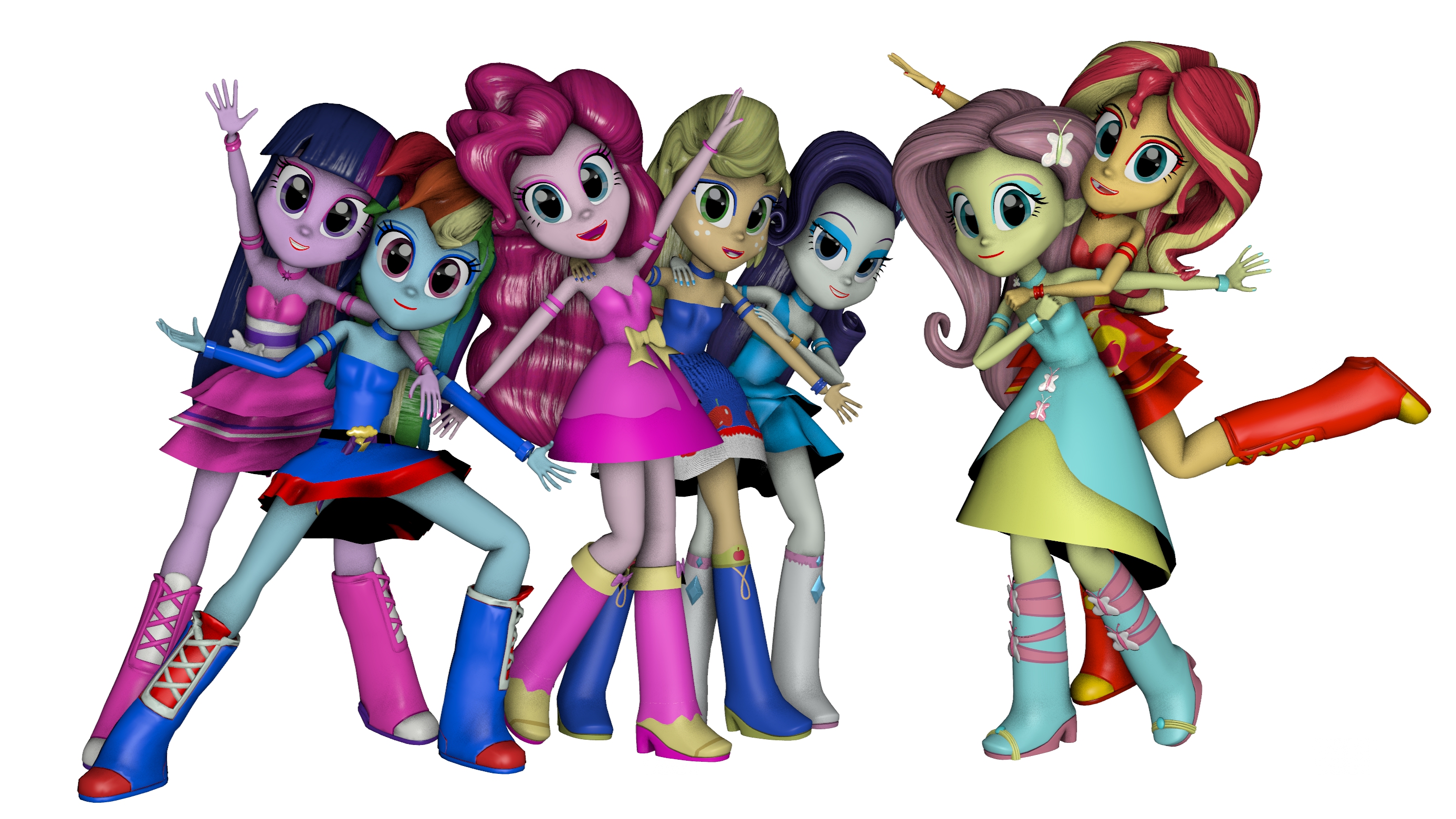 1977139 - safe, artist:azaleasdolls, artist:minicarly, applejack,  fluttershy, pinkie pie, rainbow dash, rarity, twilight sparkle, alicorn,  mermaid, equestria girls, g4, bare shoulders, clothes, crossover, cutie  mark on human, disney, disney style, fin