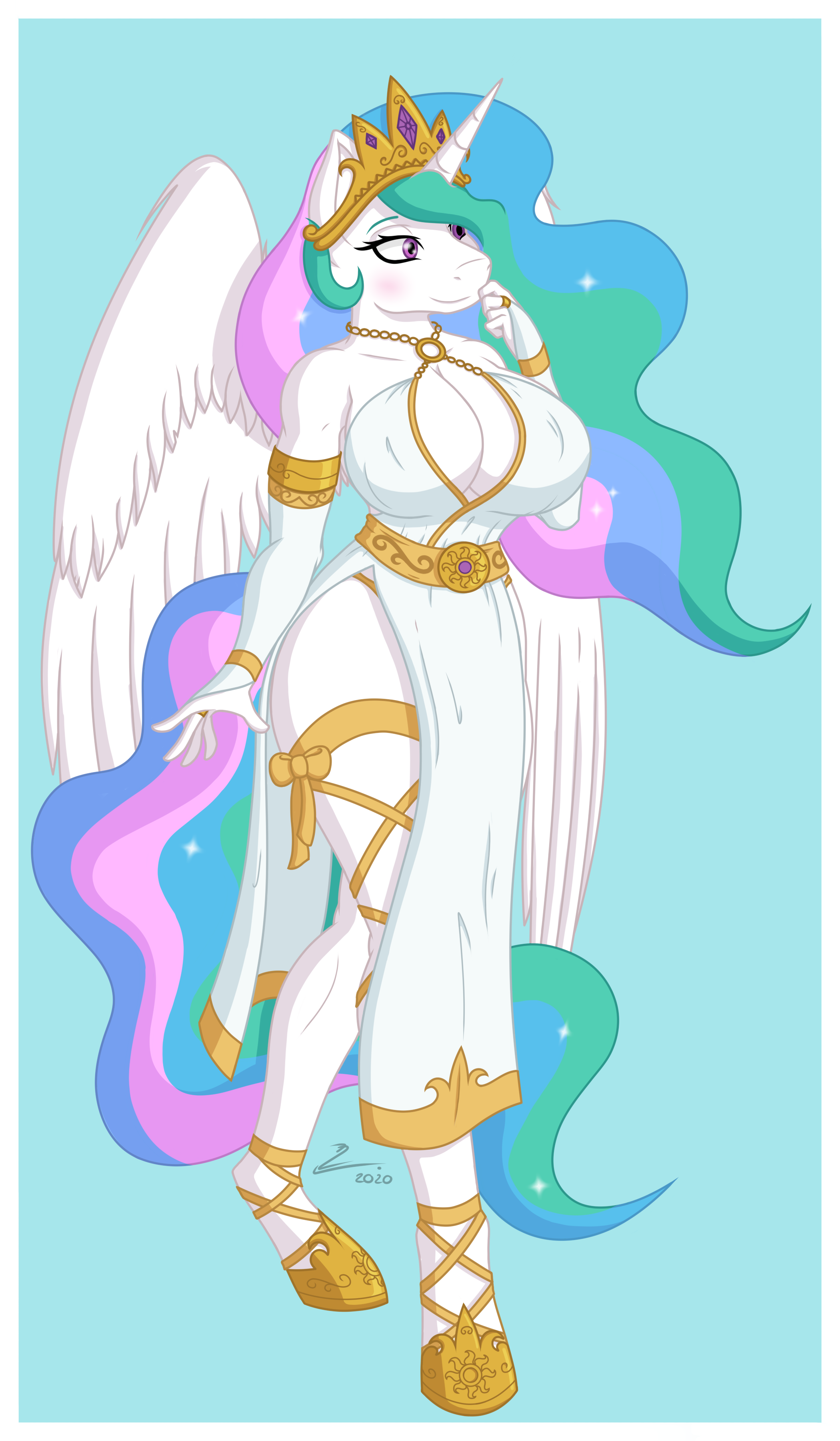 2756512 Safe Artist Lumino010 Derpibooru Import Princess Celestia Alicorn Anthro